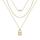 3PCS Pearls&Beads Chain&Lock Dainty Layered Choker Necklace